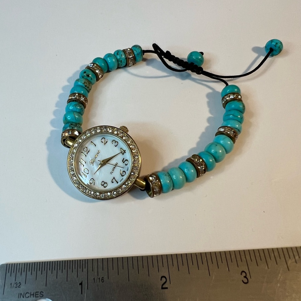 Blue and Gold Beaded Bracelet with Adjustable Fit